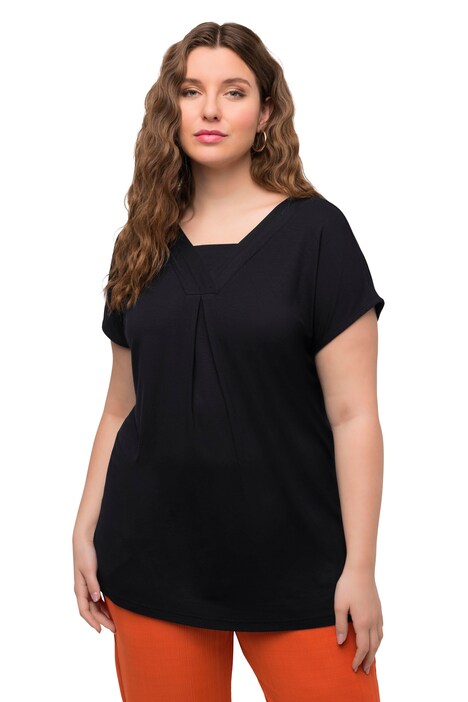 Tričko, ozdobné sklady, oversize, výstřih do V, krátké rukávy