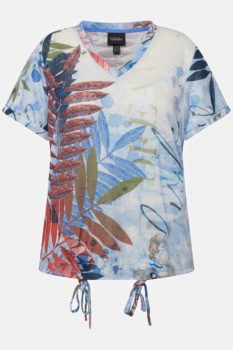 Leaf Graphic Gathered Hem Tee