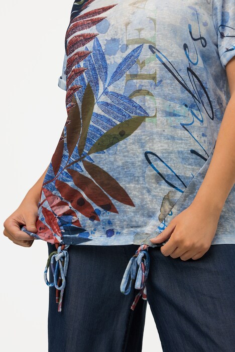 Leaf Graphic Gathered Hem Tee
