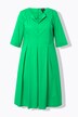 Robe midi plissée, col tunisien et manches 3/4, coupe évasée