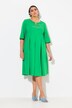 Robe midi plissée, col tunisien et manches 3/4, coupe évasée