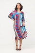 midi jurk, grafisch, oversized, ronde hals, korte mouwen
