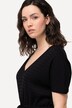 Midikjole, strukturjersey, V-hals, halve ermer