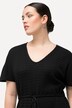 Midikjole, strukturjersey, V-hals, halve ermer