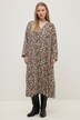 Kaftan Midi-Kleid, A-Line, Leo Print, V-Ausschnitt, Langarm