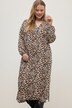 Kaftan Midi-Kleid, A-Line, Leo Print, V-Ausschnitt, Langarm