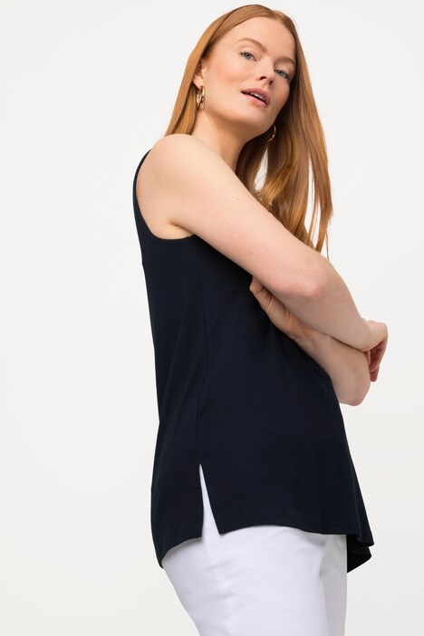 Top, cuello redondo, sin mangas, aberturas laterales, parte delantera semidoblada