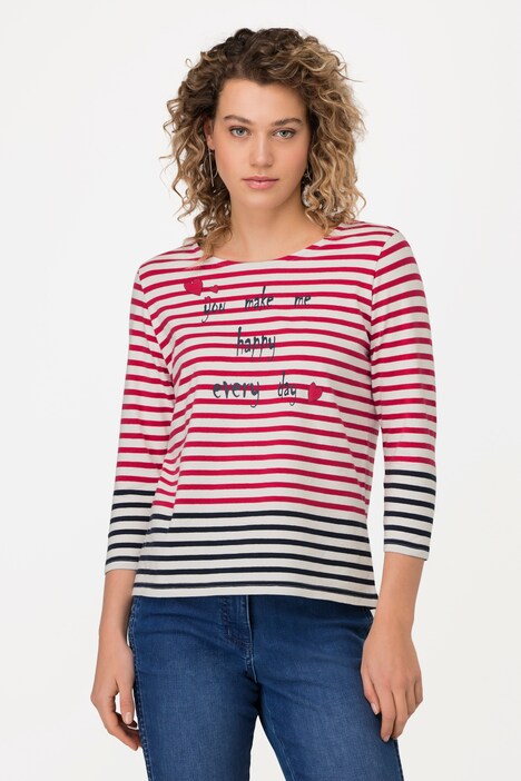 Shirt, Ringel, Schriftmotiv, Rundhals, 3/4-Arm