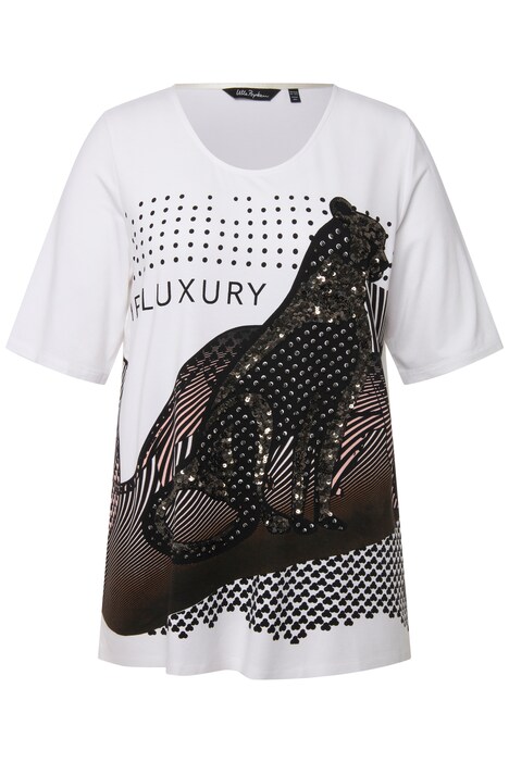 Tričko, výšivka, leopardí design, kulatý výstřih, krátké rukávy