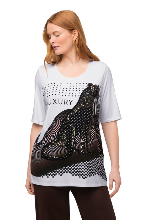 Tričko, výšivka, leopardí design, kulatý výstřih, krátké rukávy