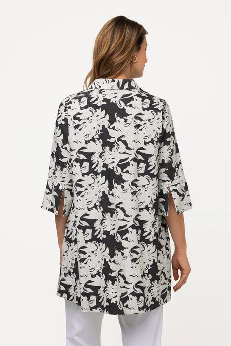 Tunique imprimé iris. Silhouette en A. Décolleté en V, manches 3/4.