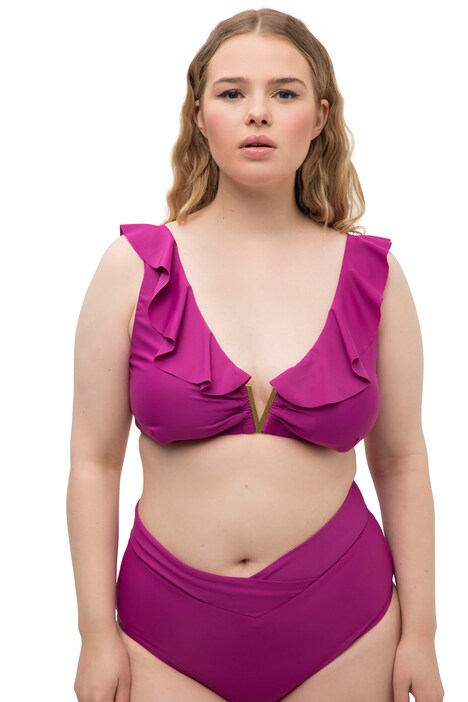 Bikiny top, měkké košíčky, průstřih do V, volány
