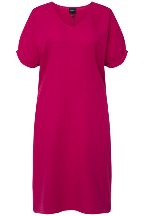 Šaty, lněná směs, oversize, výstřih do V, krátké rukávy