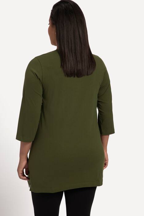 Square Neck 3/4 Sleeve Vented Cotton Knit Tunic