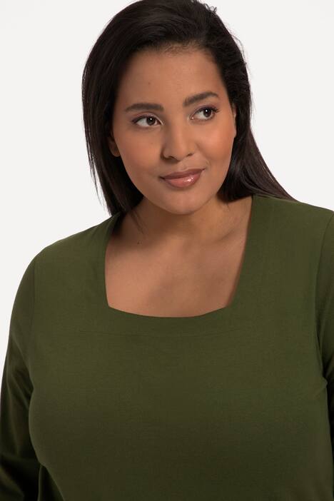 Square Neck 3/4 Sleeve Vented Cotton Knit Tunic