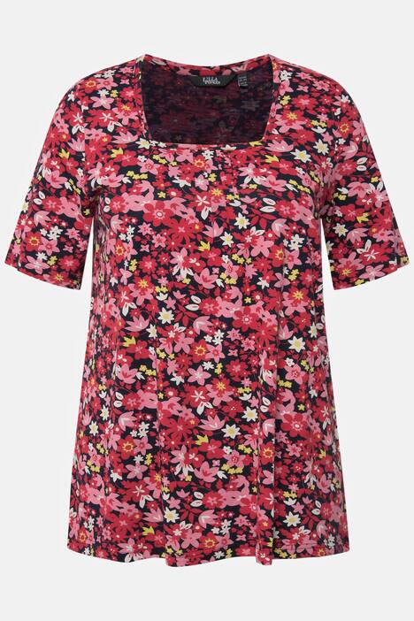 T-shirt, blomster, A-linje, firkantet udskæring, halværmer