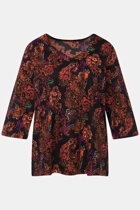 T-shirt dal taglio svasato con stampa allover, scollo a V e maniche a 3/4