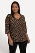 T-shirt, coupe évasée, imprimé entier, col V, manches 3/4