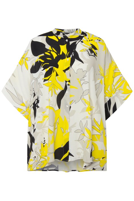Halenka, rostlinný motiv, oversize, stojáček, krátké rukávy