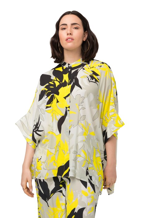 Halenka, rostlinný motiv, oversize, stojáček, krátké rukávy