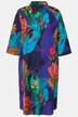 Blusa lunga in misto lino con camaleonte, collo da camicia e maniche a 3/4