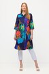 Blusa lunga in misto lino con camaleonte, collo da camicia e maniche a 3/4