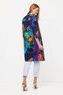 Blusa lunga in misto lino con camaleonte, collo da camicia e maniche a 3/4