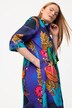 Blusa lunga in misto lino con camaleonte, collo da camicia e maniche a 3/4
