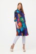 Blusa lunga in misto lino con camaleonte, collo da camicia e maniche a 3/4