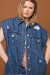 Chaleco vaquero, oversize, efecto Destroy, cuello camisero