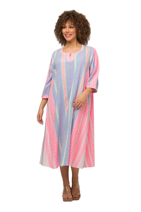 Kaftan, etno vzor, A střih, tunikový výstřih, 3/4 rukávy