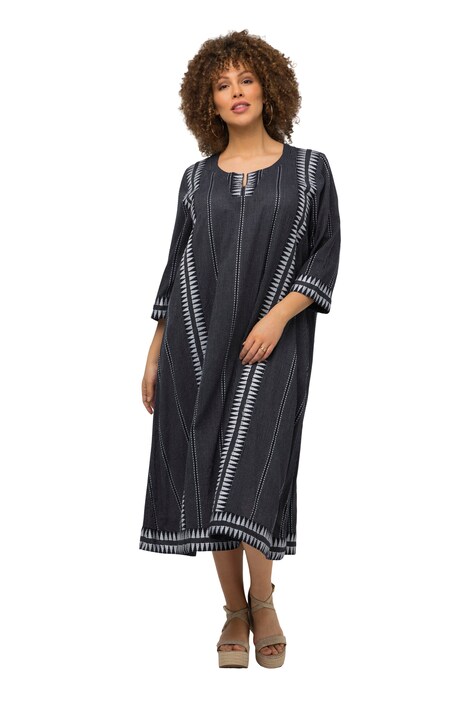 Kaftan, etno vzor, A střih, tunikový výstřih, 3/4 rukávy