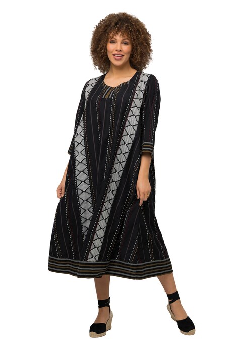 Kaftan, etno vzor, A střih, tunikový výstřih, 3/4 rukávy