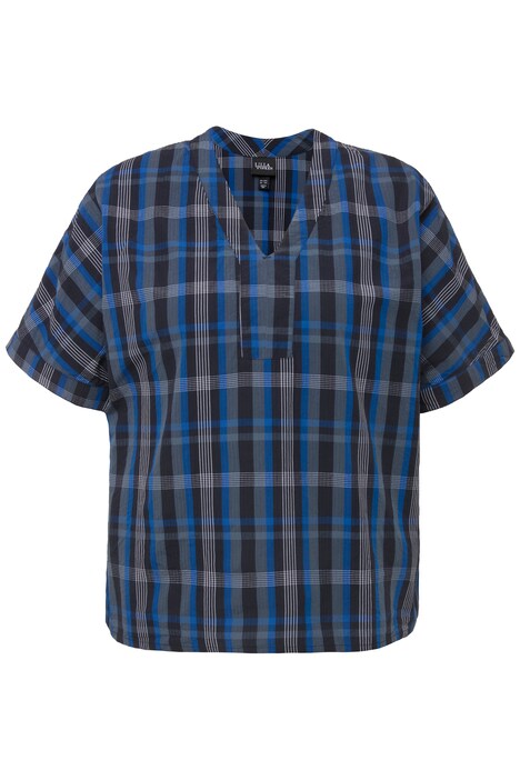 Halenka, kostkovaný vzor, oversize, výstřih do V, krátké rukávy