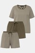 Shorty de pyjama, 3 pièces, rayures, col rond, manches courtes, short