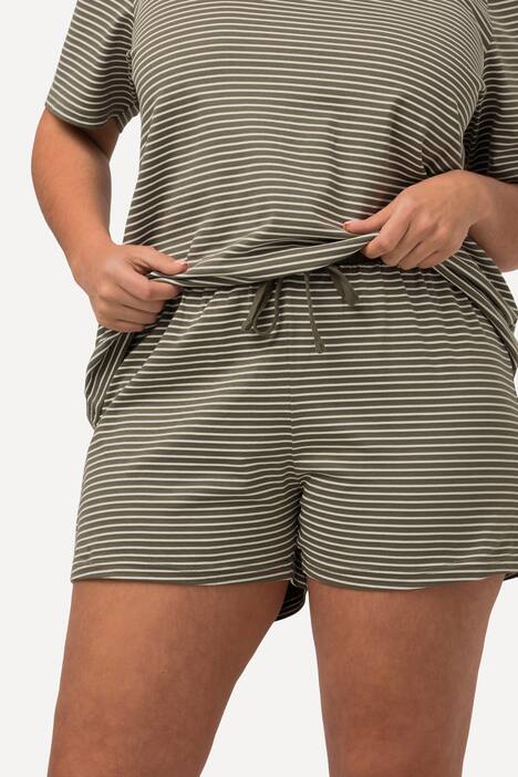 Shorty de pyjama, 3 pièces, rayures, col rond, manches courtes, short