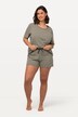 Shorty de pyjama, 3 pièces, rayures, col rond, manches courtes, short