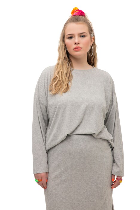 Svetr, oversize, žebrovaný úplet, kulatý výstřih, dlouhé rukávy