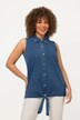 blousetop, jeanslook, knopen aan de zoom, overhemdkraag, mouwloos
