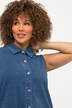 blousetop, jeanslook, knopen aan de zoom, overhemdkraag, mouwloos