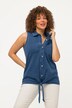 blousetop, jeanslook, knopen aan de zoom, overhemdkraag, mouwloos