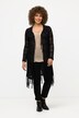 Cardigan long, coupe ouverte. Mailles ajourées. Franges.
