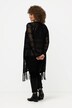 Cardigan long, coupe ouverte. Mailles ajourées. Franges.