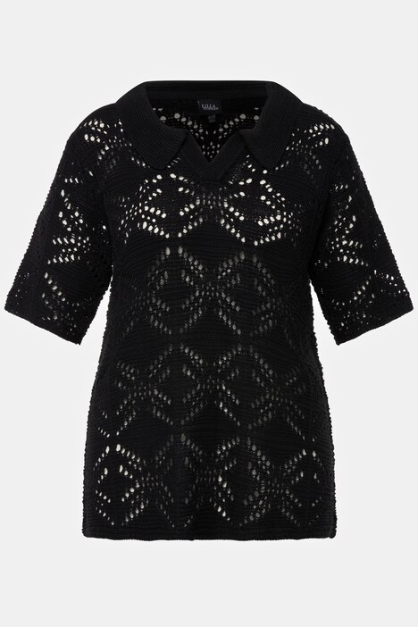 Crocheted Peter Pan Collar Short Sleeve Top
