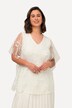 Blouse avec dentelle. Décolleté en V, manches courtes.