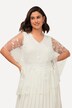 Blouse avec dentelle. Décolleté en V, manches courtes.