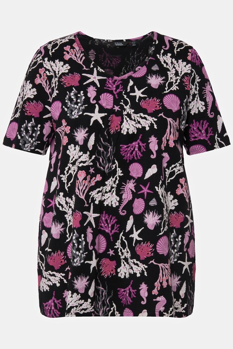 Coral Print Short Sleeve V-Neck Tee
