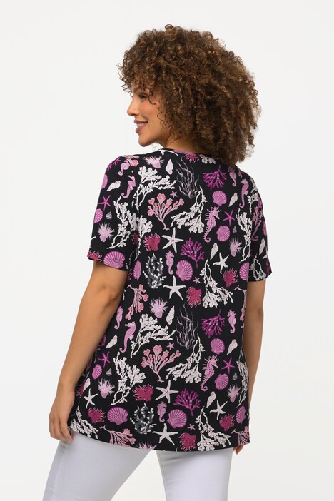 Coral Print Short Sleeve V-Neck Tee