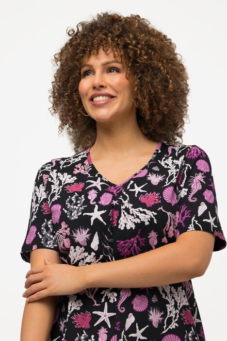 Coral Print Short Sleeve V-Neck Tee