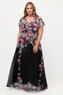 Maxikjole, chiffon, blomster, V-hals, korte ermer